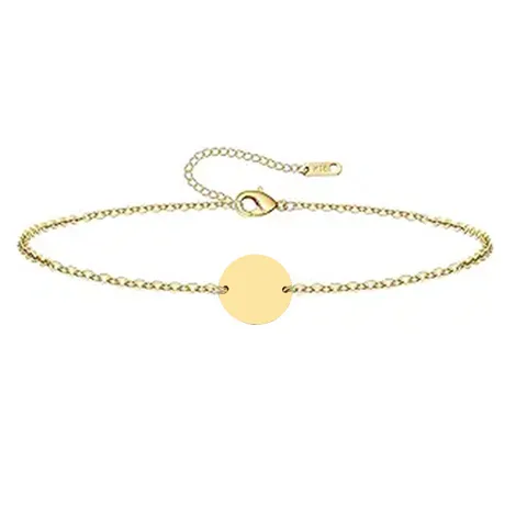 Bracelet en Acier Inoxydable Avec Étiquette Ronde Irrégulière Pendentif Coeur Fine Chaîne Électroplaquée Pour Femmes Bijoux