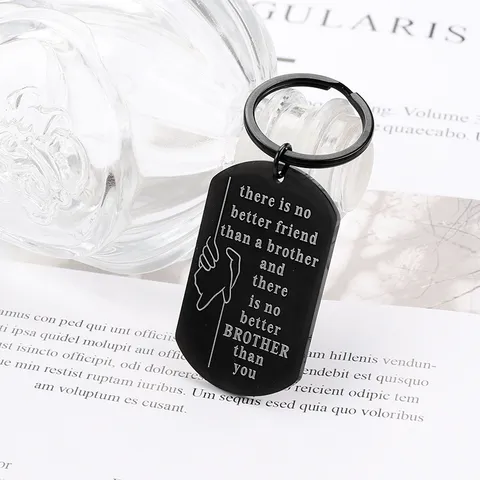 Porte-clés Plaque Militaire en Acier Inoxydable Rectangle Géométrique Anneau Rond Gravé au Laser Cadeau Ami Frère Pendentif Bijoux