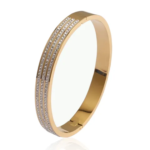 Bracelet Manchette En Acier Inoxydable Strass Multi-Rang Cristal Géométrique Bijoux De Mode Cadeau Pour Femmes