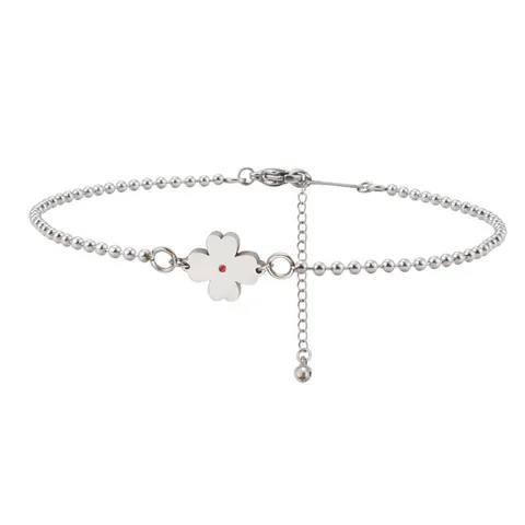 Chevillère Minimaliste en Acier Inoxydable Trèfle Strass Argenté Bracelet de Cheville de Plage Bijou de Pied Pour Femmes