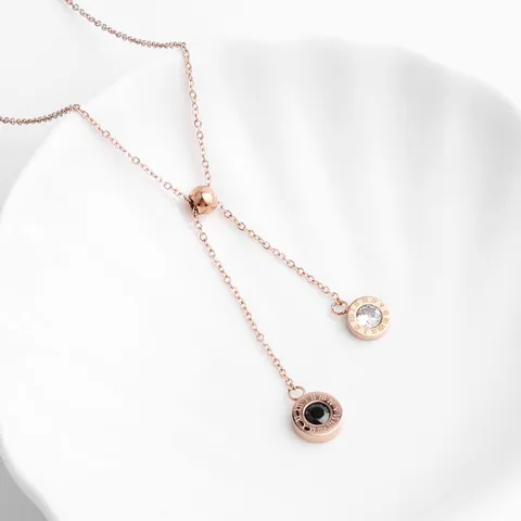 Minimaliste Acier Inoxydable Or Rose Chiffre Romain Zirconia Pendentif Collier Pour Femmes Géométrique Chaîne Superposée Bijoux Cadeau