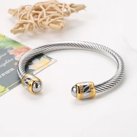 Bracelet Jonc Manchette en Acier Inoxydable pour Hommes Motif Câble Bicolore Style Occidental Bijoux de Mode