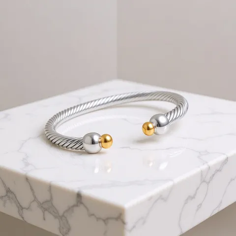 Bracelet Jonc en Acier Inoxydable Bicolore à Câble Torsadé pour Femme Élégant Bracelet Ouvert Plaqué Or Argent Bijoux Cadeau
