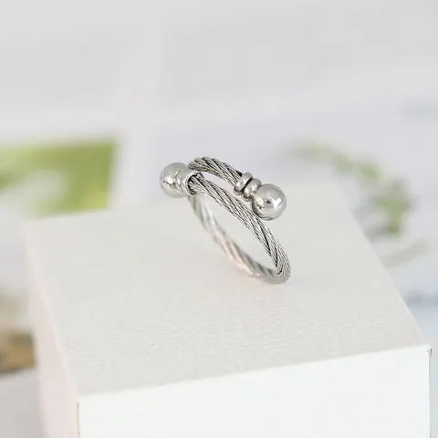 Bague Ouverte en Acier au Titane Câble Torsadé pour Femme Homme Acier Inoxydable Or Argent Couple Bague Réglable Géométrique Bijoux Cadeau