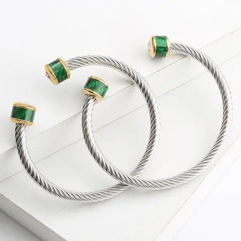 Bracelet Jonc Torsadé en Acier Inoxydable Mode pour Hommes Femmes Embouts en Fibre de Carbone Multicolores Incrustés de Strass Bijoux Ouverts