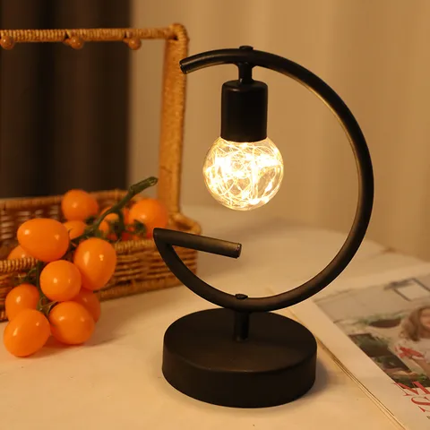 Modern Minimalist G-Shaped Iron Table Lamp With LED String Lights Creative Bedside Night Light For Bedroom Home Decor