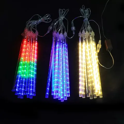 Solar Meteor Shower LED String Lights Outdoor Waterproof Raindrop Lights For Garden Tree Decoration Waterfall Landscape Christmas Party Hanging Lights