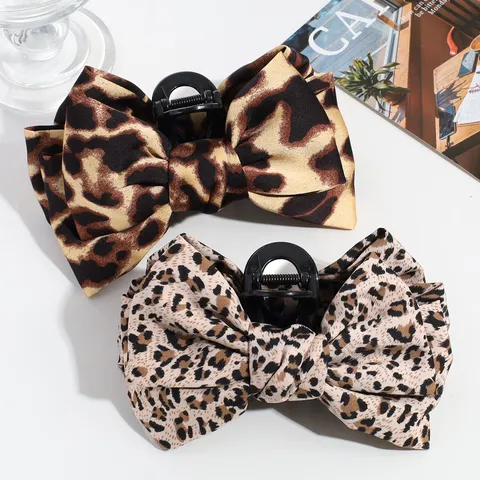 Fashion Sweet Fabric Bow Hair Claw Clip With Cherry Print Floral Leopard Shark Clip For Women Girls Daily Hair Accessories