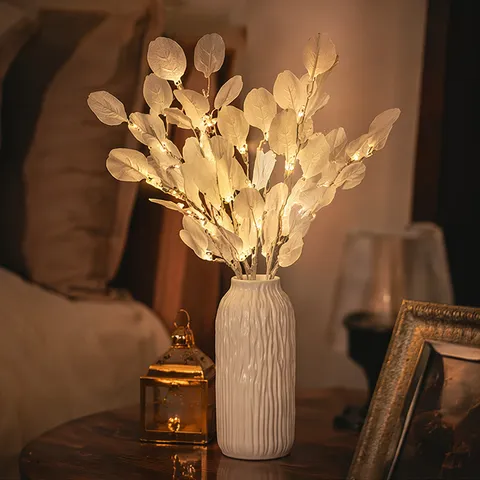 Lampada da Tavolo a LED a Forma di Betulla Minimalista Nordica Con Vaso in Ceramica Plissettata Decorazione da Tavolo Luce Notturna per Soggiorno Camera da Letto