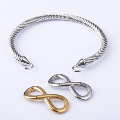 Bracelet Jonc en Acier Inoxydable Torsadé pour Femmes Breloques en Huit de l'Infini Bijoux de Mode en Acier au Titane