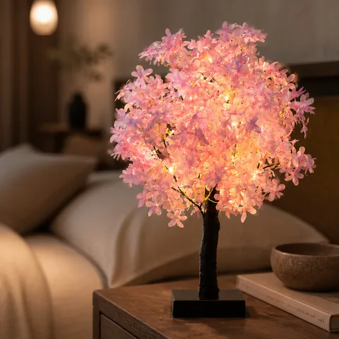 Retro Kersenbloesem Boom Bureauledlamp LED Warm Licht Kunstbloemen Takken Nachtlampje voor Slaapkamer Thuis Decoratie