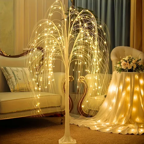 Romantic PVC LED Willow Tree Decorative Light USB Powered Dimmable Warm White Fairy Tree Lamp For Christmas Wedding Home Bedroom Festivities Decoration