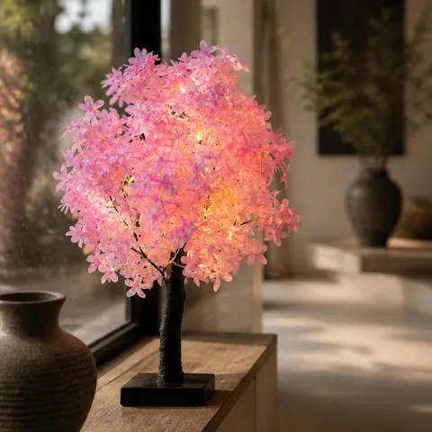 Retro Kersenbloesem Boom Bureauledlamp LED Warm Licht Kunstbloemen Takken Nachtlampje voor Slaapkamer Thuis Decoratie