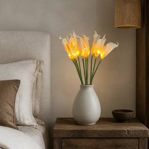 Lampada da Tavolo LED a Calla Artificiale Con Vaso in Ceramica Luce Notturna Bianco Caldo Lampada d'Atmosfera Decorativa per Camera