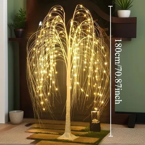 Romantic PVC LED Willow Tree Decorative Light USB Powered Dimmable Warm White Fairy Tree Lamp For Christmas Wedding Home Bedroom Festivities Decoration