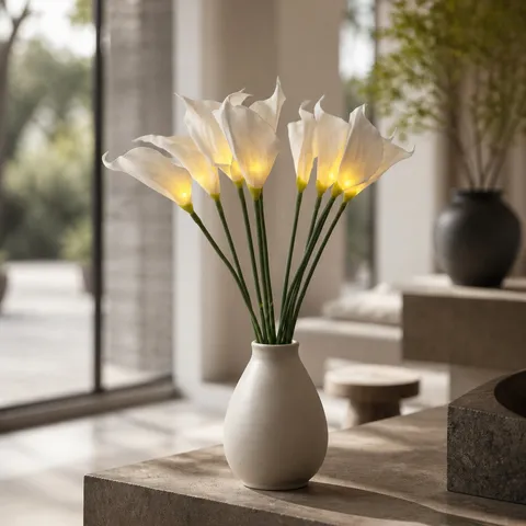Lampada da Tavolo LED a Calla Artificiale Con Vaso in Ceramica Luce Notturna Bianco Caldo Lampada d'Atmosfera Decorativa per Camera
