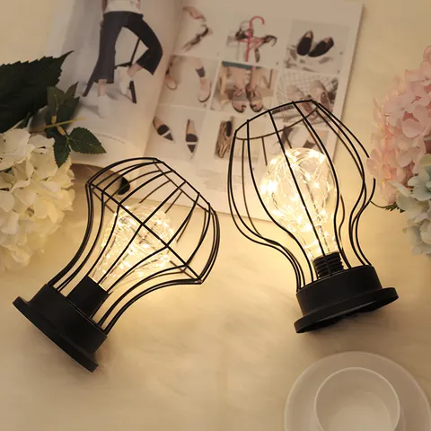 Vintage Industriële LED IJzeren Bureaulamp Retro Amerikaanse Stijl Holle Kooi Tafellamp Decoratieve Nachtlamp Voor Huis Kantoor Bar
