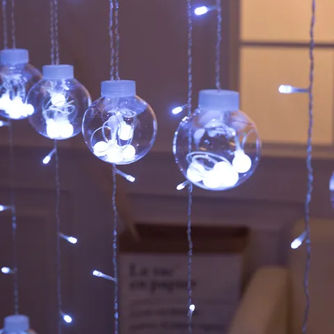 LED Wishing Ball Curtain String Lights Plastic Transparent Globe Lights For Christmas Wedding Party Indoor Decoration