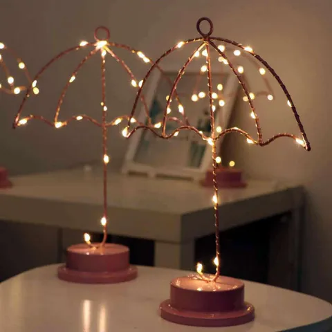 Lámpara de Escritorio Minimalista Moderna de Hierro LED en Forma de Paraguas Estilo Ins Retro Luz Nocturna Rosa Iluminación Decorativa para Decoración del Hogar Dormitorio