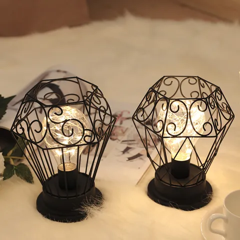 Vintage Industriële LED IJzeren Bureaulamp Retro Amerikaanse Stijl Holle Kooi Tafellamp Decoratieve Nachtlamp Voor Huis Kantoor Bar
