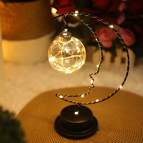 IJzeren Maanvorm LED Nachtlampje Creatieve Hangende Glazen Bol Decoratieve Tafellamp Warme Atmosfeer Bureaulamp Voor Slaapkamer