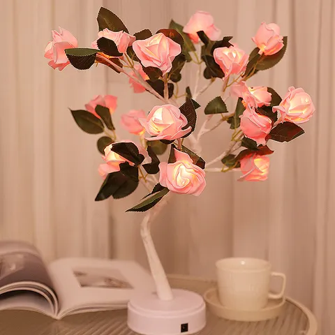 Creatieve LED Rozenbloem Boom Lamp Modern Minimalistisch Nachtlampje Batterij USB Aangedreven Tafellamp Voor Kerstmis Huis Slaapkamer Decoratie