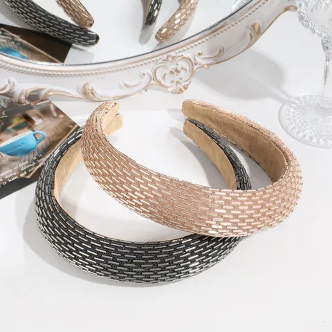 Fashion Wide Sponge Headband Woven Beads Rhinestone Hair Band For Women Commute Hair Accessories