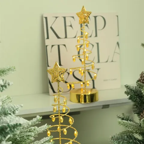LED Gold Weihnachtsbaum Tischlampe Metall Spirale Nachtlicht Festliche Haus Deko Für Schlafzimmer Wohnzimmer Schreibtisch Ornament
