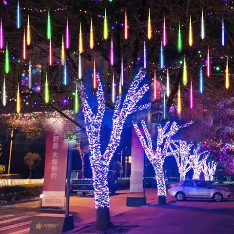 Solar Meteor Shower LED String Lights Outdoor Waterproof Raindrop Lights For Garden Tree Decoration Waterfall Landscape Christmas Party Hanging Lights