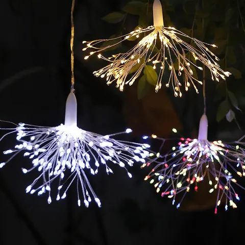 LED Hangende Vuurwerk Verlichting Buiten Tuin Decoratieve Sterrenstraal Koperdraad Lichtsnoer Voor Kerstboom Feest Decoratie