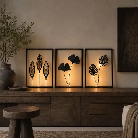 Decorazione Murale a Foglia di Ferro Nordica Con Luci LED Moderna Arte Botanica in Metallo da Appendere alla Parete per Soggiorno Divano Sfondo Decorazione Atmosfera Casa