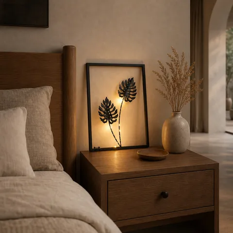 Decorazione Murale a Foglia di Ferro Nordica Con Luci LED Moderna Arte Botanica in Metallo da Appendere alla Parete per Soggiorno Divano Sfondo Decorazione Atmosfera Casa