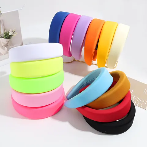 Fashion Simple Thick Sponge Headband Velvet Satin Padded Hairband Wide Solid Color Makeup Face Washing Hair Accessories For Women