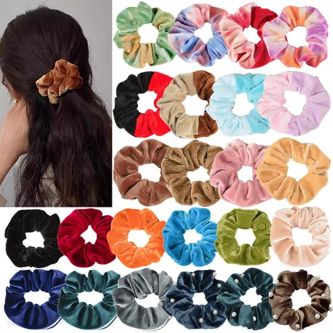 Solid Color Velvet Scrunchies Elastic Hair Bands Simple Ponytail Holder Hair Accessories For Women Girls Daily Wear