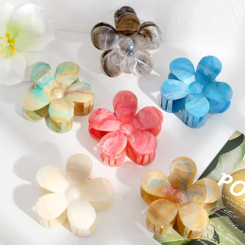 Damen Mode Marmor Blume Haarkralle Clip Süße Harz Florale Haarklammer Für Dickes Haar Urlaub Stil Haarschmuck Haargreifer