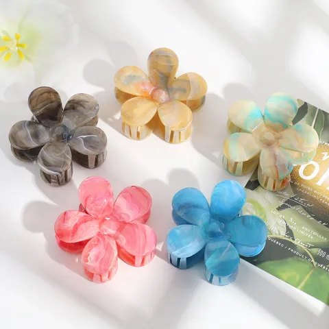 Damen Mode Marmor Blume Haarkralle Clip Süße Harz Florale Haarklammer Für Dickes Haar Urlaub Stil Haarschmuck Haargreifer