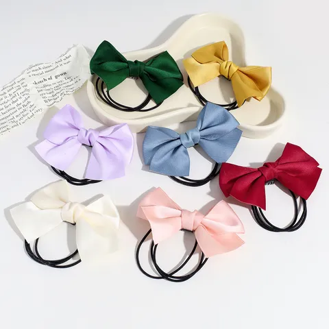 Style Coréen Couleur Unie Nœud en Satin Élastique à Cheveux Simple Attente Queue de Cheval Filles Femmes Accessoires Cheveux
