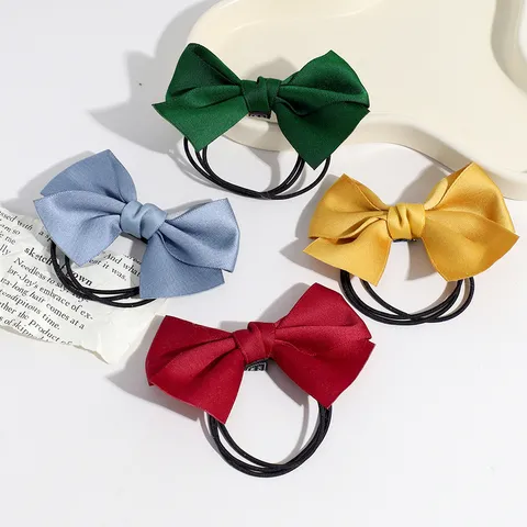 Style Coréen Couleur Unie Nœud en Satin Élastique à Cheveux Simple Attente Queue de Cheval Filles Femmes Accessoires Cheveux