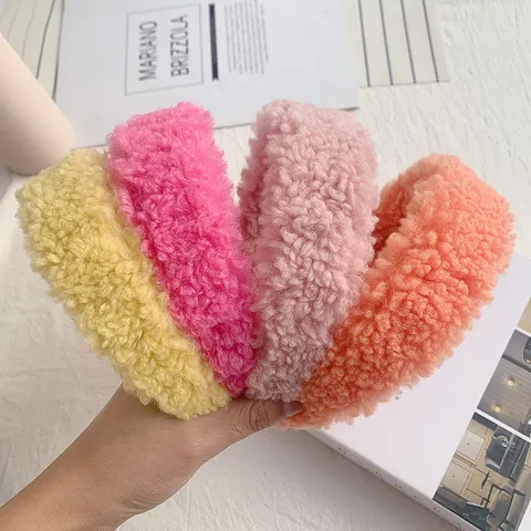 Koreanischer Stil Plüsch Haarreif Süße Bonbonfarbe Breiter Haarreif Flauschige Winter Haaraccessoires Für Damen Tägliche Kleidung