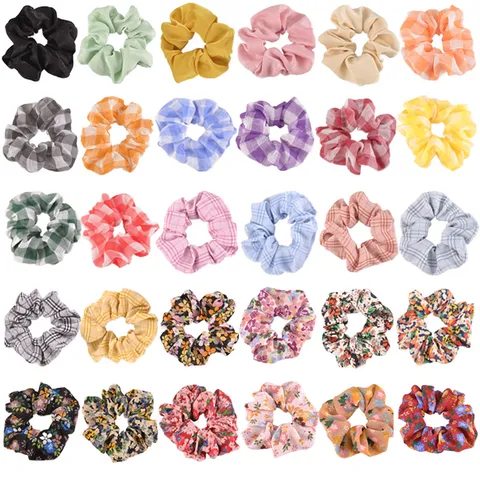 Mujeres Moda Floral Cuadros Coleteros Lindos Bandas Elásticas Cabello Tela Suave Soporte Coleta Accesorios Pelo