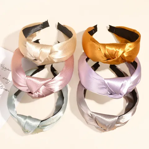 Serre-Tête en Satin Rétro Coréen Large Nœud Nœud Cerceau à Cheveux Couleurunie Antidérapant Bandeau Femmes Accessoires Cheveux