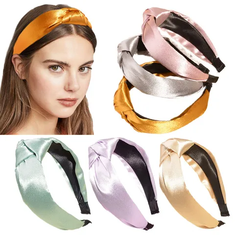 Serre-Tête en Satin Rétro Coréen Large Nœud Nœud Cerceau à Cheveux Couleurunie Antidérapant Bandeau Femmes Accessoires Cheveux