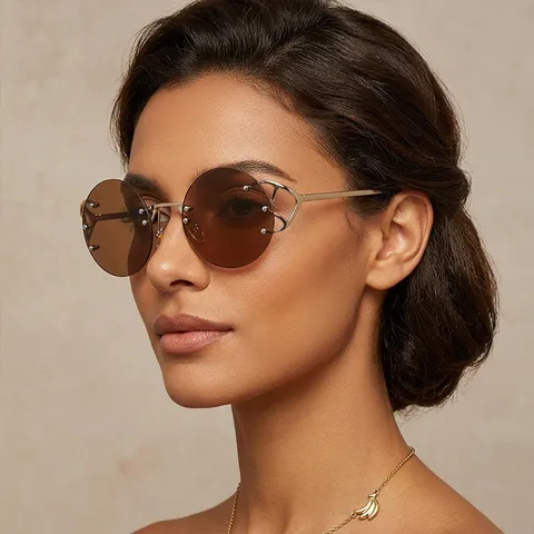 Vintage Randloos Rond Zonnebril Voor Dames Heren Metaal Frame Verloop Glazen Luxe Trend Mode Bril Outdoor Zonbescherming Reizen Sieraden