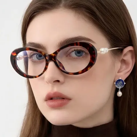 Vintage Cat-Eye Blaulichtfilter Brille Metallrahmen Klarsichtbrille Mit Künstliche Perle Dekor Für Damen Herren