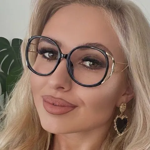 Dames Kattenoog Anti-Blauw Licht Bril Mode Groot Montuur Optische Brillen Voor Zakelijk Kantoor Casual Metaal Plastic Frame Vlakke Glazen