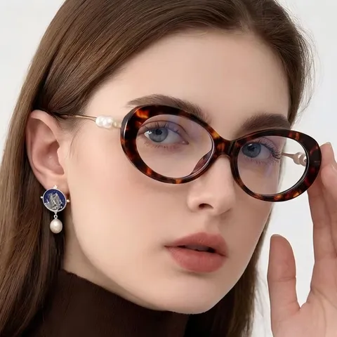 Vintage Cat-Eye Blaulichtfilter Brille Metallrahmen Klarsichtbrille Mit Künstliche Perle Dekor Für Damen Herren