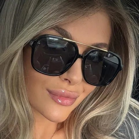 Vintage Vierkante Aviator Zonnebrillen voor Dames Heren Mode Dubbele Brug Metalen Bovenbalk Retro Groot Montuur UV400