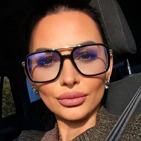 Modische Doppelsteg Anti Blaulicht Brille Quadratischer Rahmen Klare Gläser Kunststoff Metall Brille Für Damen Herren Alltag