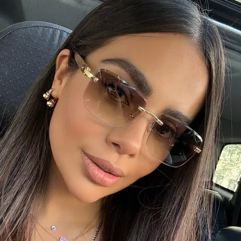 Lunettes de Soleil Carrées Sans Monture à la Mode Bord Découpé Montatura en Métal Verre Dégradé pour Hommes Femmes