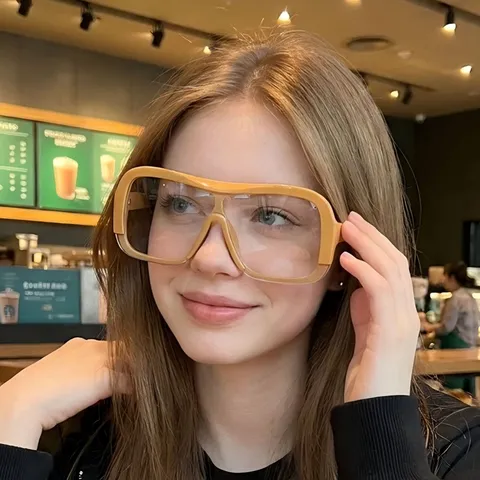 Modische Einteilige Große Rahmen Planglasbrille Anti Blaulicht PC Brille Oval Übergroße Vollrand Brille Für Unisex